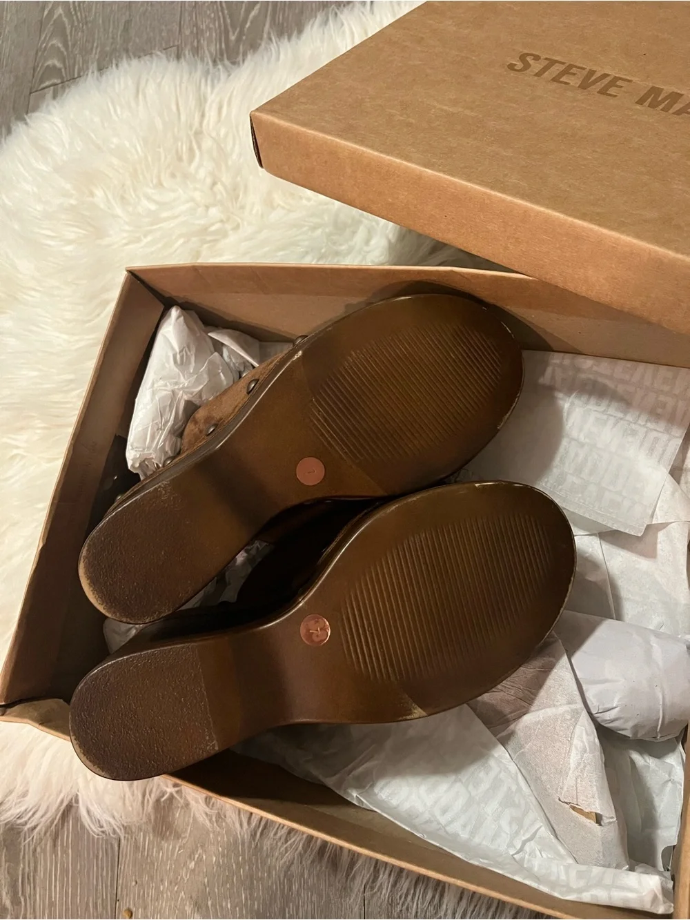 Steve Madden 'Jovie' Chestnut Brown Suede Studded Wedges